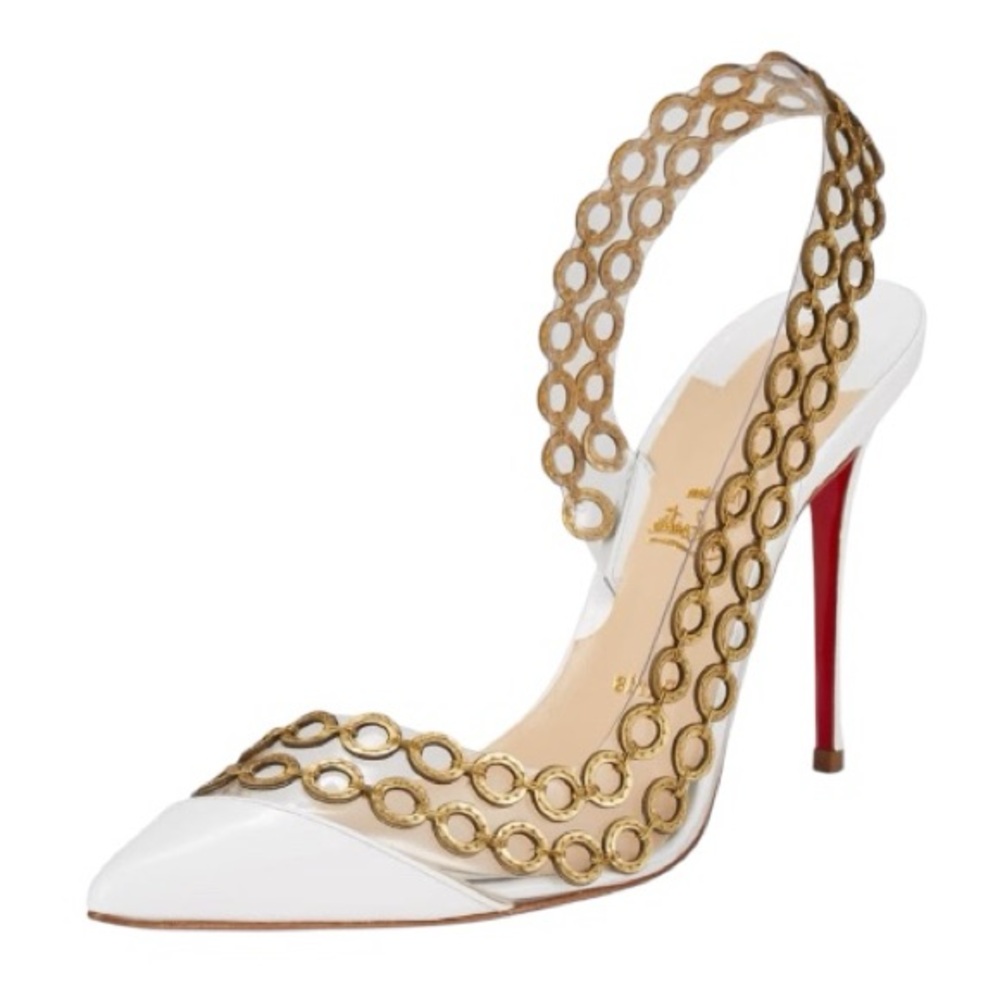 Christian Loubouiton Malaika Pointed Toe Slingback Heel White